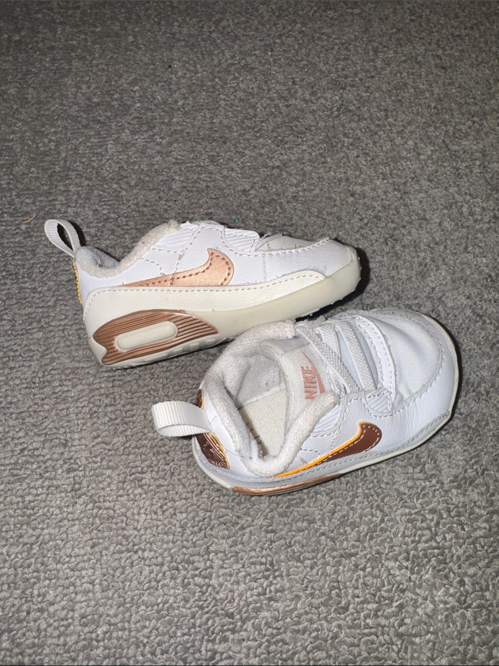 Nike White and Rose Gold Baby Walker Sneakers